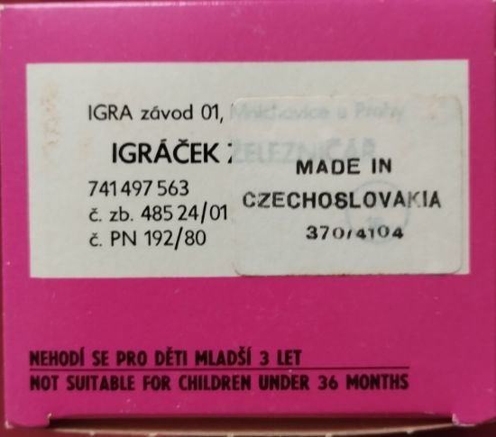 Detail krabičky IGRÁČEK železničář